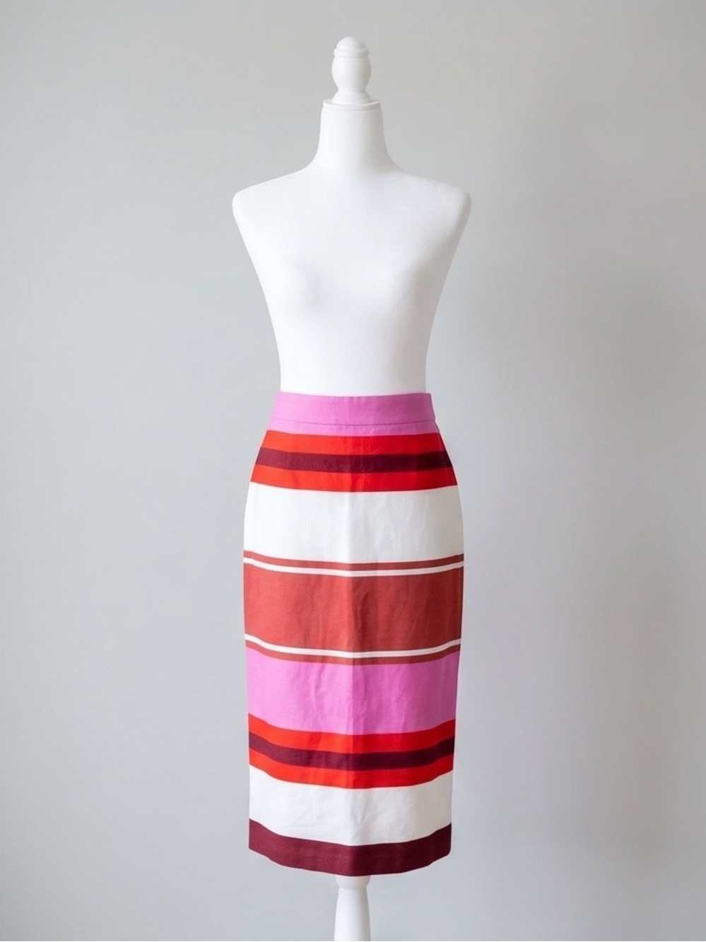 Ann Taylor Striped Midi Pencil Skirt in Pink, Red, Burgundy & Cream - Picture 4 of 7